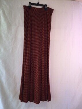 Lapis Striped Stretch Knit Maxi Skirt Small Rust Black Pull-On